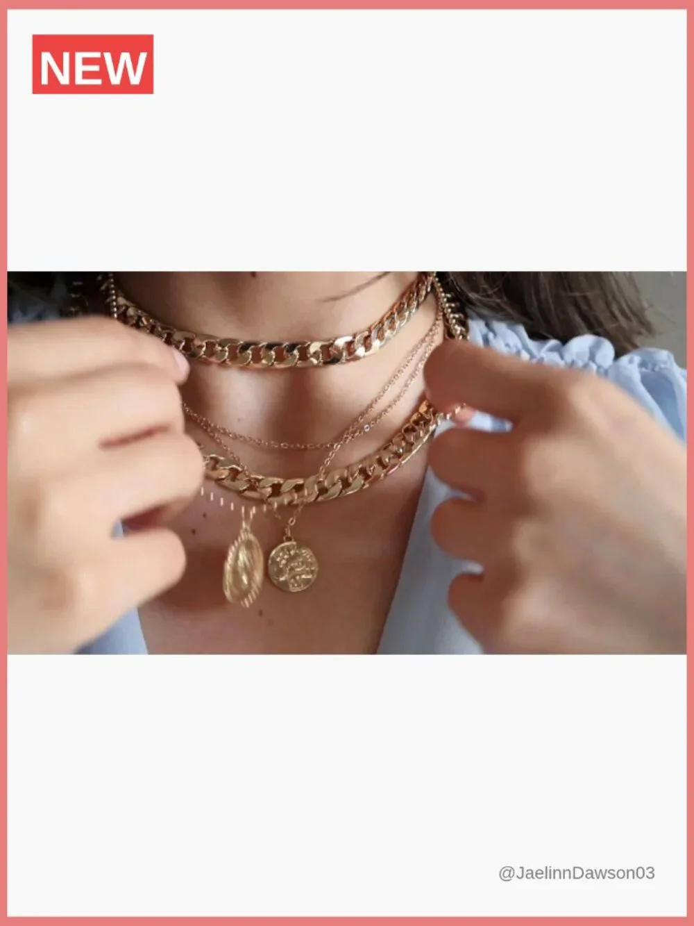 Layered Necklace Set with Coin Pendant - Dainty & Chunky Chains